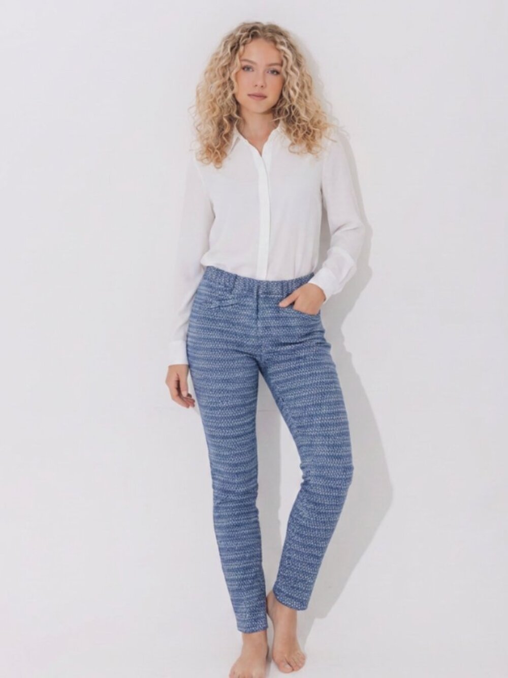 GAP Women's Blue Gray Print Slim Pants Size 8 Regular Cotton Stretch